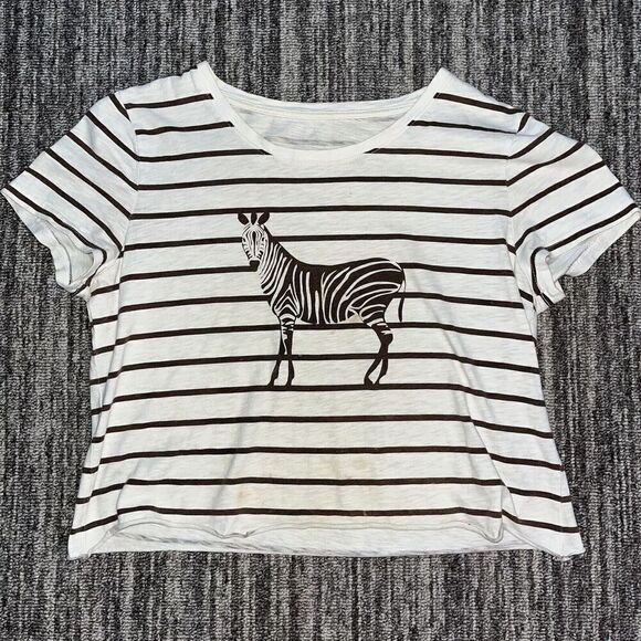 Women’s Grunge Crop‎ Top T Shirt Size Small Brown Zebra Graphic Stripe Stains - Picture 1 of 6